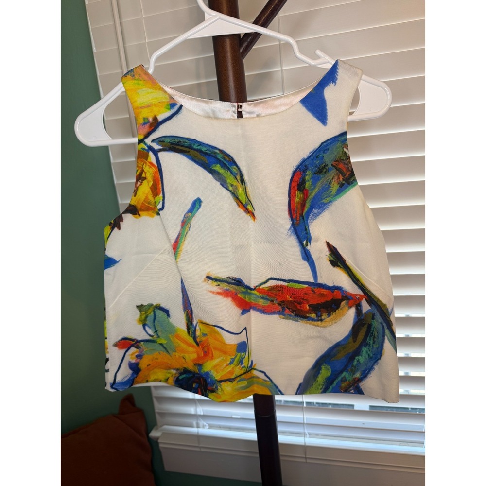 MILLY Top Womens 2 Floral Abstract Multicolor Sleeveless Cotton Viscose Made USA